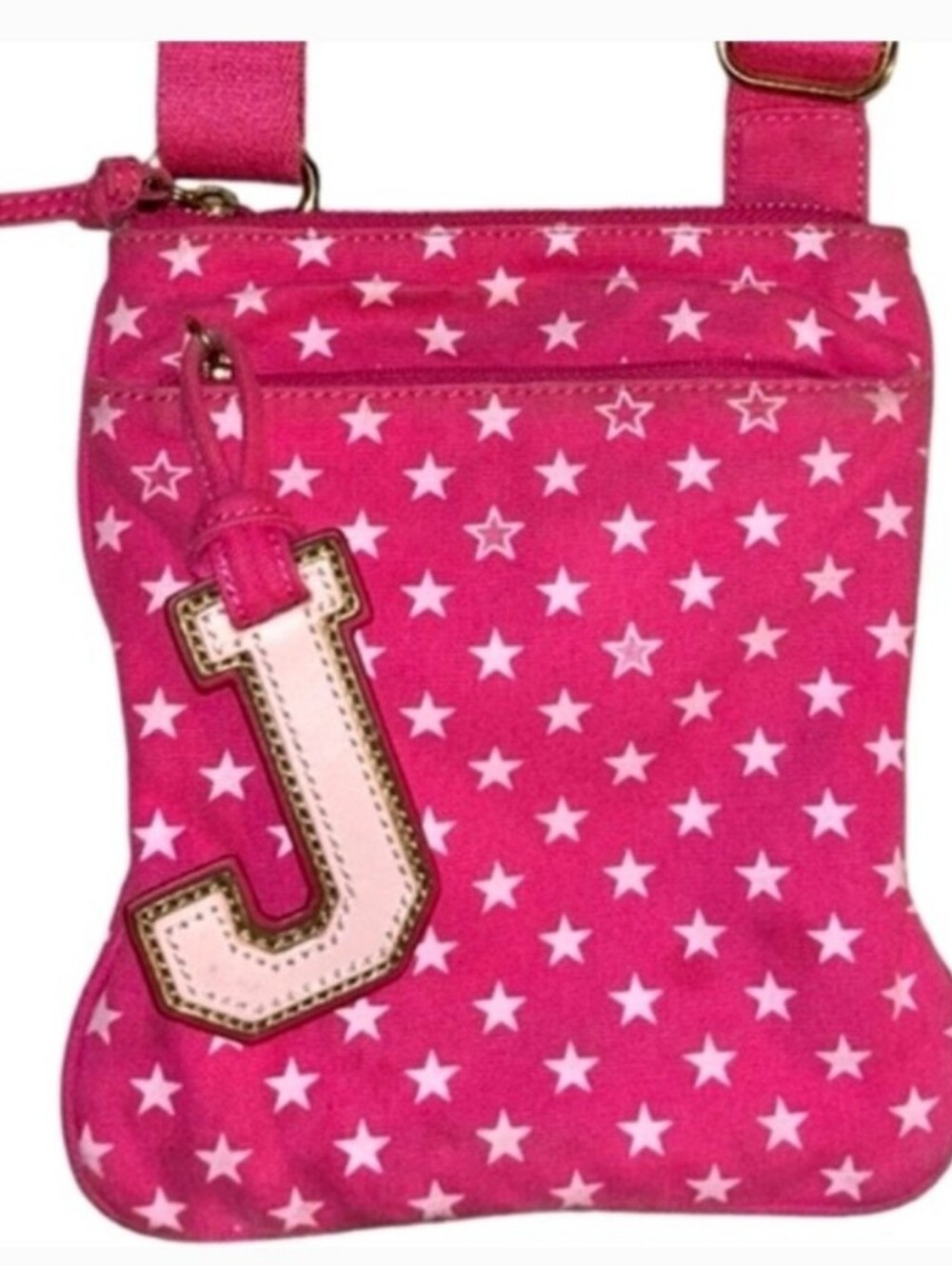 Rare Juicy Couture ☆Stars☆ Y2k Hot Pink Crossbody With A Genuine Leather J Charm
